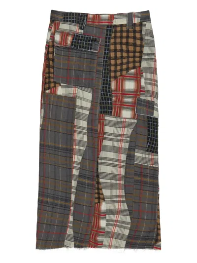 Bimba Y Lola Patchwork Flap-pocket Midi Skirt In Brown
