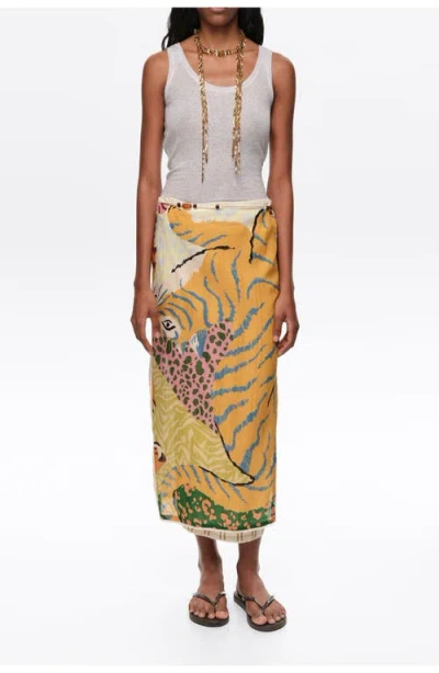 Bimba Y Lola Patchwork Linen Sarong Skirt In Neutral