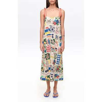 Bimba Y Lola Patchwork Ruched Strappy Midi Dress In Multi