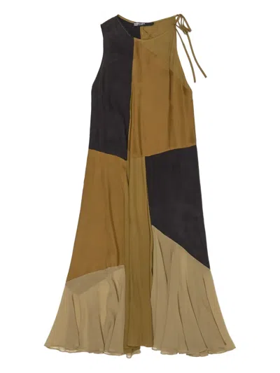 Bimba Y Lola Patchwork Sleeveless Asymmetrical Dress In Brown
