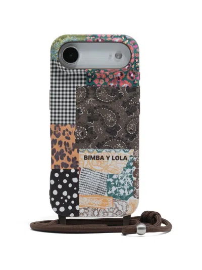 Bimba Y Lola Patchwork-print Cord-strap Phone Case In Gray