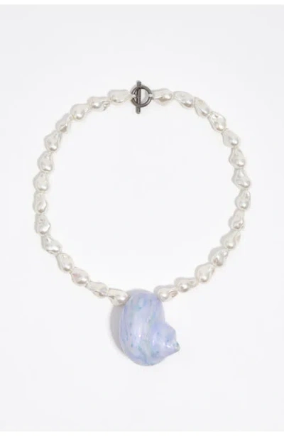 Bimba Y Lola Pearl And Enameled Seashell Necklace In Metallic