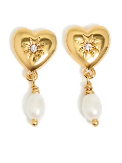 Bimba Y Lola Pearl And Heart Earrings In 金色