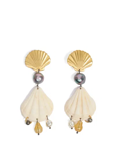 Bimba Y Lola Pearl And Shell Drop Earrings In Gold