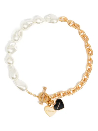 Bimba Y Lola Pearl-embellished Heart-pendant Necklace In Gold