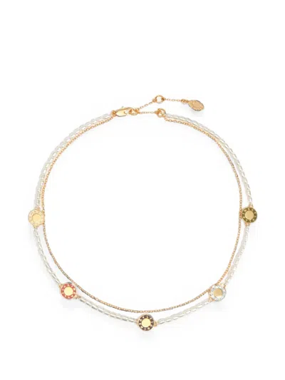 Bimba Y Lola Pearl Necklace And Multicolored Logo Chain In Gold