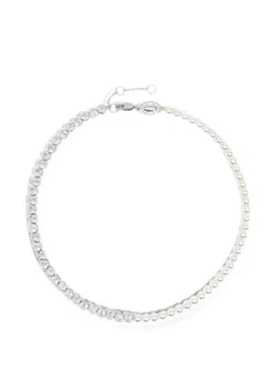 Bimba Y Lola Pearls And Crystals Silver Heart Necklace In Metallic