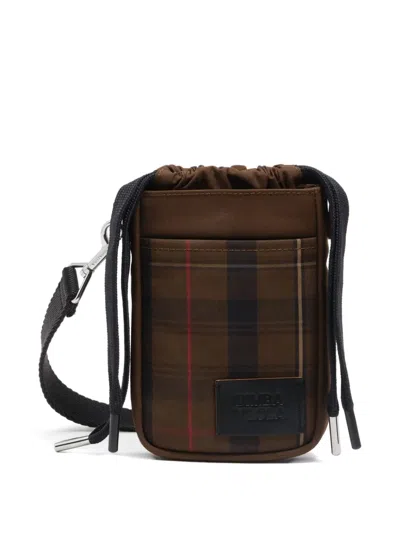 Bimba Y Lola Plaid Drawstring Phone Bag In Brown