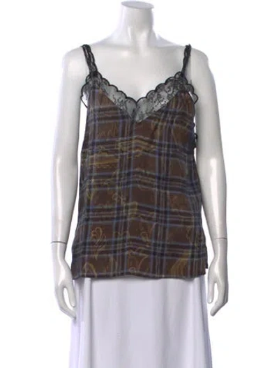Pre-owned Bimba Y Lola Plaid Print V-neck Top In Multi