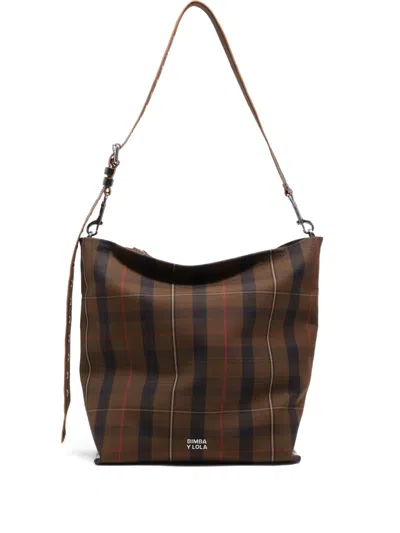 Bimba Y Lola Plaid Strap Cross Body Bag In Brown
