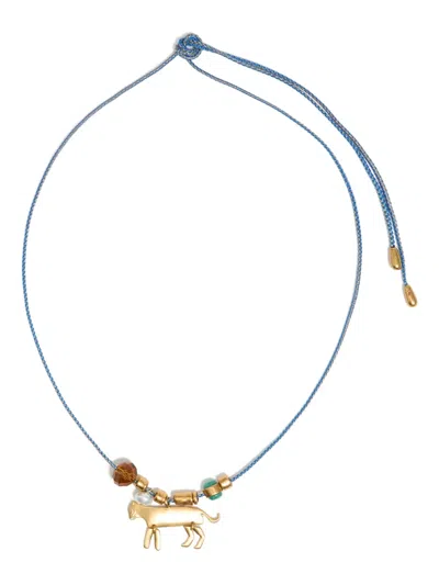 Bimba Y Lola Plaited-cord Feline Necklace In Blue