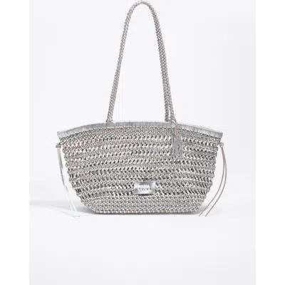 Bimba Y Lola Plaited Leather Shopper Bag In Silver