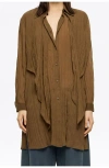 Bimba Y Lola Pleated Shirt With Maxi Ties In Brown