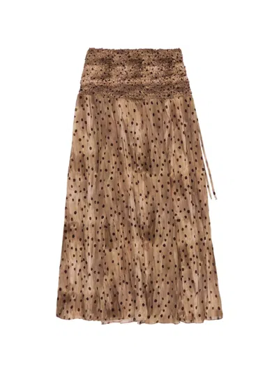 Bimba Y Lola Polka-dot Maxi Skirt In Brown
