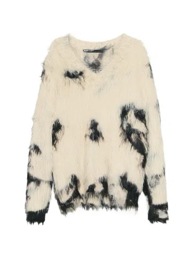 Bimba Y Lola Pony Fur V-neck Sweater In Neutral