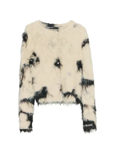 Bimba Y Lola Pony Straight Fur Cardigan In Neutral
