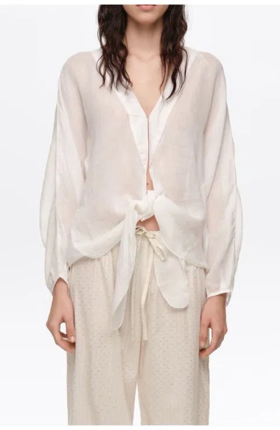 Bimba Y Lola Ramie Maxi Bow Cape Shirt In Gray
