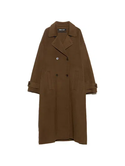 Bimba Y Lola Reversible Coat With Olive Green Belt In Brown