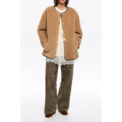Bimba Y Lola Reversible Fur Coat With Crew Neckline In Brown