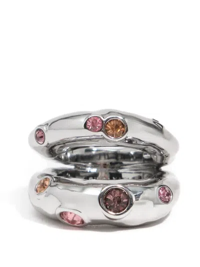 Bimba Y Lola Ring With Pink Crystal Texture In Silver