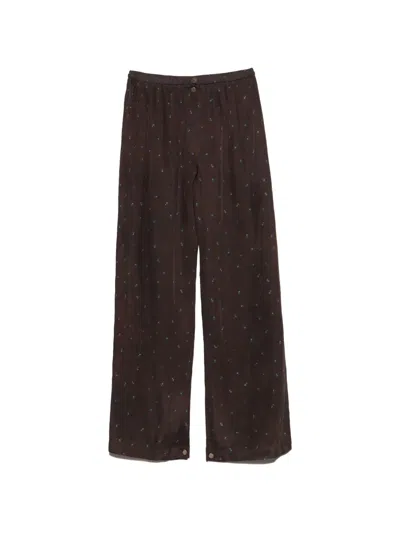 Bimba Y Lola Romantic Sweet Blue Floral Fluid Jogger Trousers In Brown