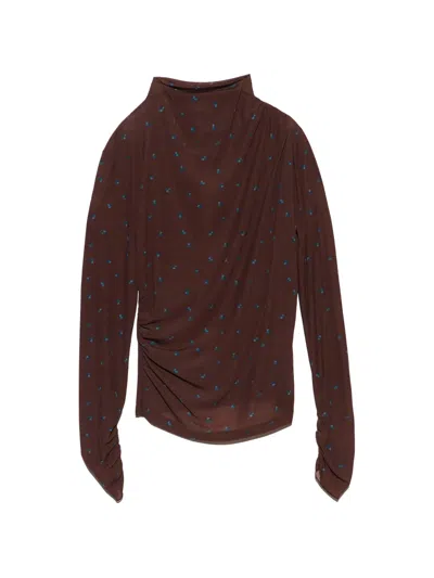 Bimba Y Lola Romantic Sweet Blue Floral Gathered T-shirt In Brown