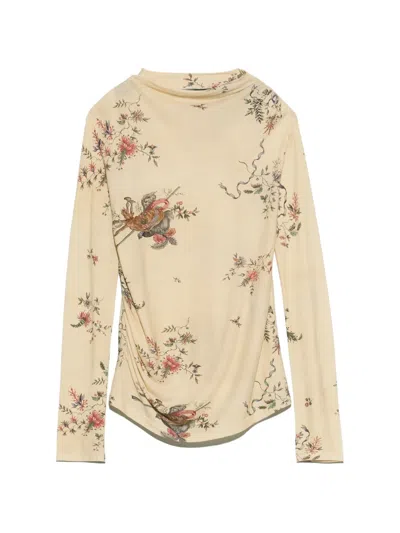 Bimba Y Lola Romantic Sweet Vanilla Ruched Cotton T-shirt In Multi