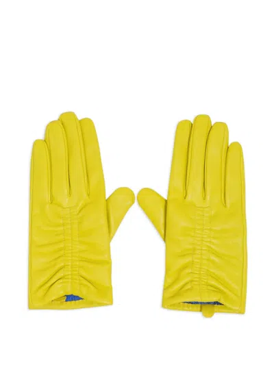 Bimba Y Lola Ruched Leather Gloves In Yellow