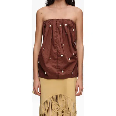 Bimba Y Lola Sequin-embellished Gathered Top In Brown