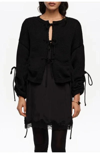 Bimba Y Lola Ruched Tie Cardigan In Black