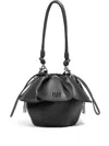 Bimba Y Lola Ruffled Leather Bucket Bag In Black