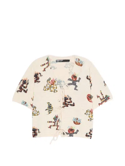 Bimba Y Lola Samba Short-sleeved Cardigan In Neutral