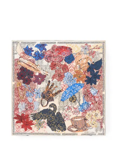 Bimba Y Lola Sand Arabesque Print Scarf In Multi