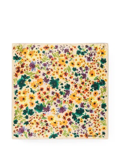 Bimba Y Lola Sand Watercolor Floral Scarf In Yellow