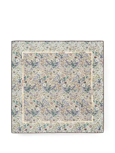 Bimba Y Lola Sand-colored Floral-scarf With Logo Frame In Neutral