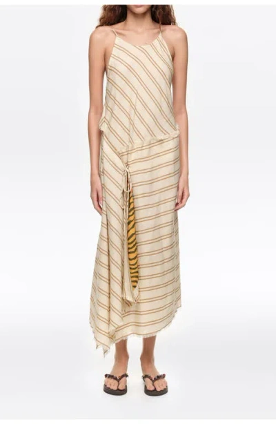 Bimba Y Lola Sarong Midi Dress With Striped Print Lining In Neutral