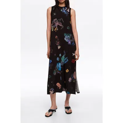 Bimba Y Lola Seabed Black Flowing Sleeveless T-shirt Dress