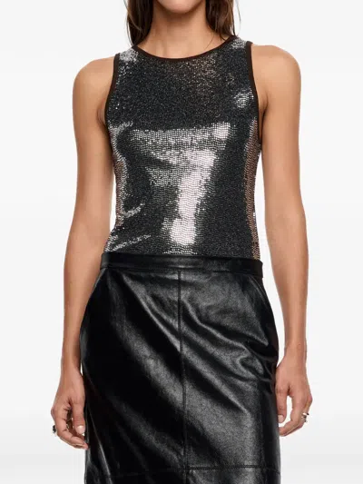 Bimba Y Lola Sequin Sleeveless Top In Black