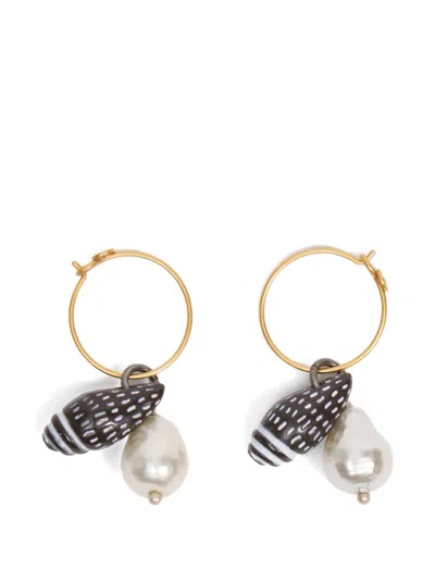 Bimba Y Lola Shell And Pearl Hoop Earrings In Gold