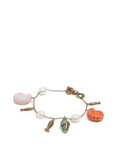 Bimba Y Lola Shell-charm Pearl-embellished Bracelet In Gold