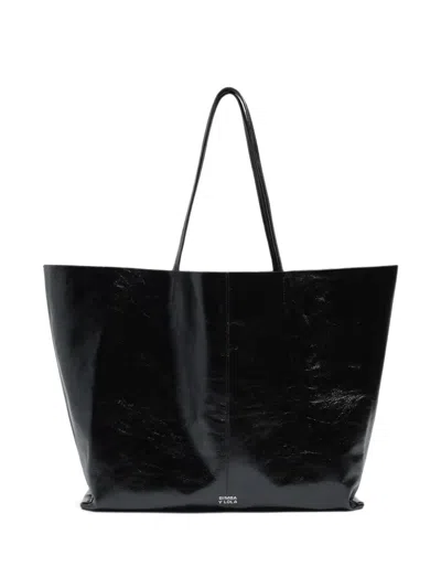 Bimba Y Lola Shiny Black Leather Maxi Shopper Bag In Purple