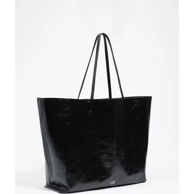 Bimba Y Lola Shiny Leather Maxi Shopper Bag In Black