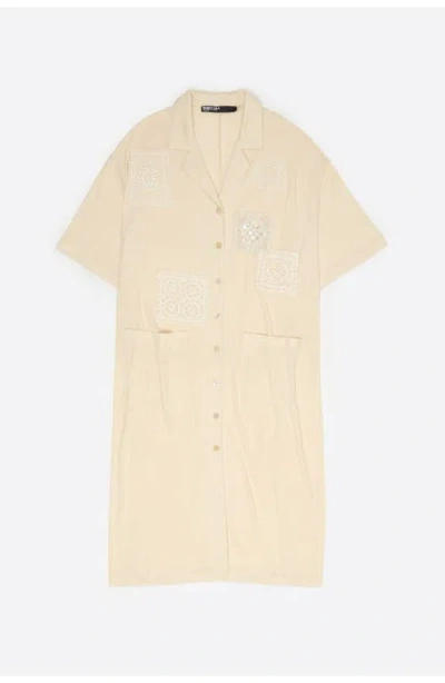 Bimba Y Lola Shirt Dress With Crochet Details In Neutral