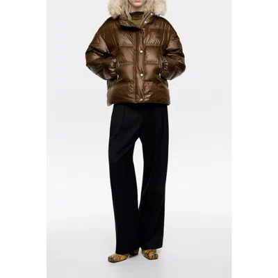 Bimba Y Lola Short Fur Hooded Down Jacket In Green
