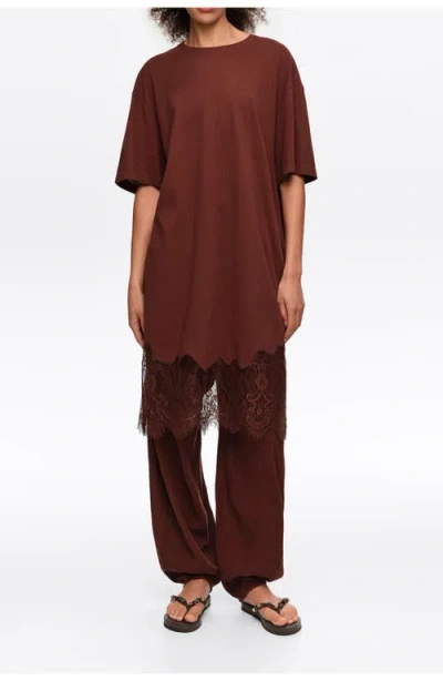 Bimba Y Lola Short Lace T-shirt Dress In Brown