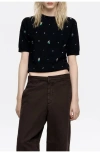 Bimba Y Lola Short Sleeve Rhinestone Sweater In Black