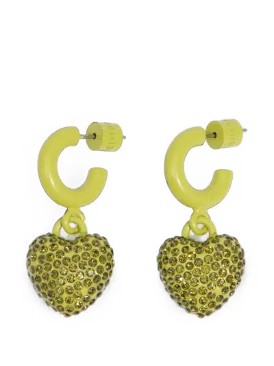 Bimba Y Lola Silver Hoop Earrings With Lime Crystals Heart In Green