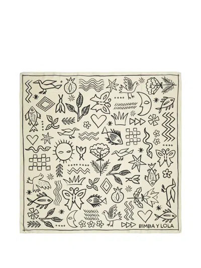 Bimba Y Lola Sketch-motif Scarf In Neutral