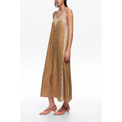 Bimba Y Lola Slip Dress With Contrast Lace In Brown