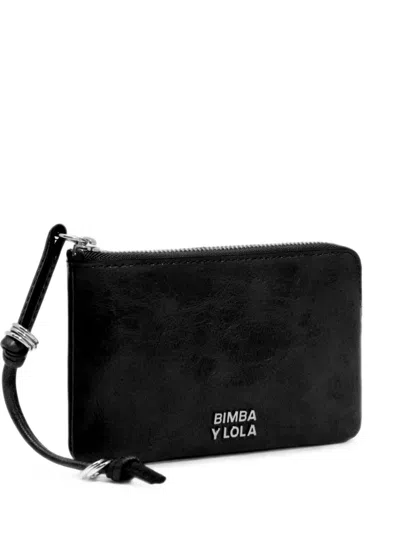 Bimba Y Lola Small Black Leather Coin Purse In Purple